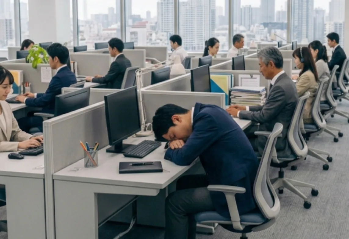 オフィスで居眠りしている様子